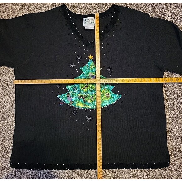 Quacker Factory Christmas Tree Sweater Embelish Bead Holiday Sequins 2X Vintage - Picture 3 of 10